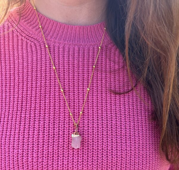 Rose Quartz Pendant on 24 inch Gold-Plated Satellite Chain - Image 3