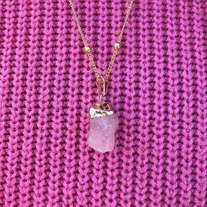 Rose Quartz Pendant on 24 inch Gold-Plated Satellite Chain