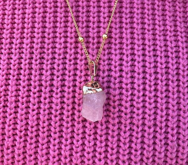 Rose Quartz Pendant on 24 inch Gold-Plated Satellite Chain
