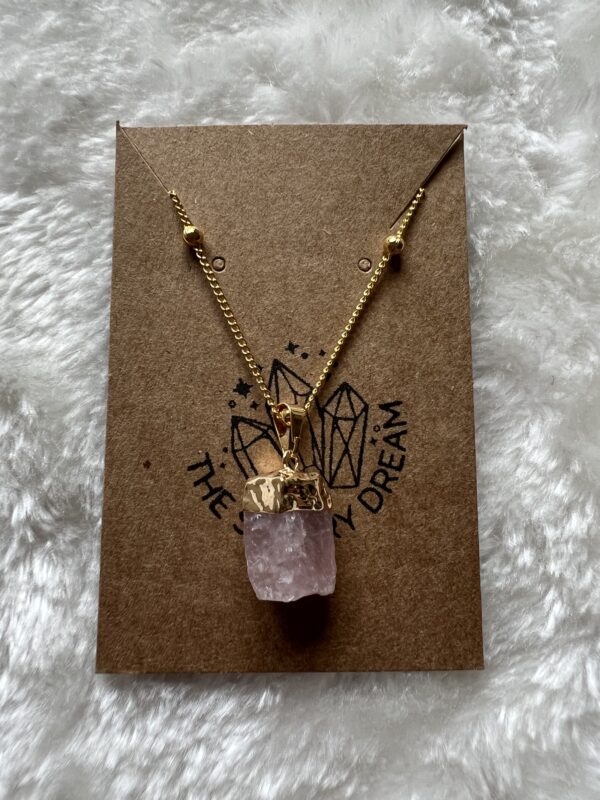 Rose Quartz Pendant on 24 inch Gold-Plated Satellite Chain - Image 2